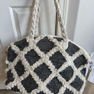 Anthropologie Trellis Weekend Travel bag in black and white